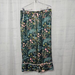 Floral Print Pajama Pants - Green and Pink